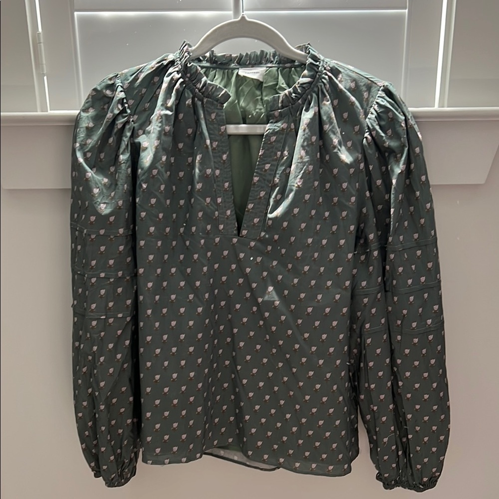 AUREUM Green and White Puff Sleeve Blouse